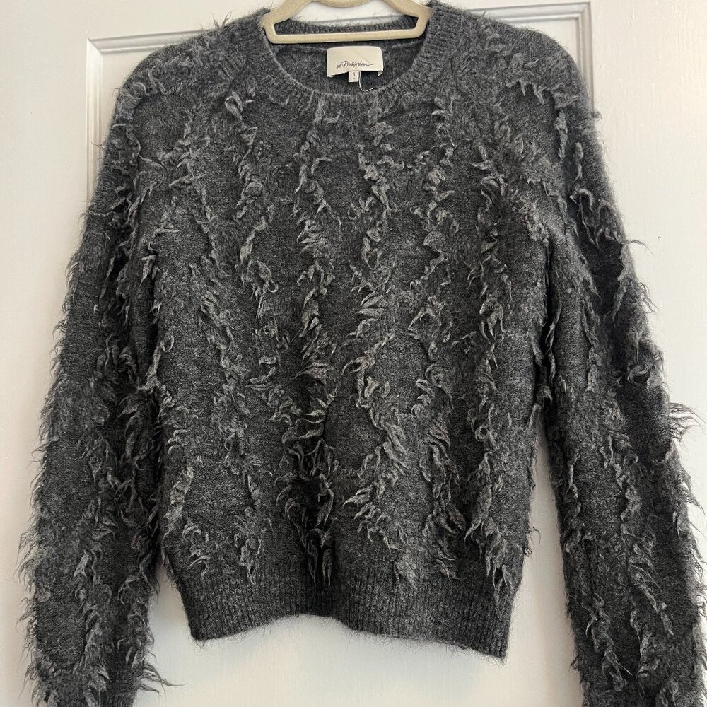 3.1 Phillip Lim Diamond Fringe Mohair Blend Sweater - Grey - Sz S / P